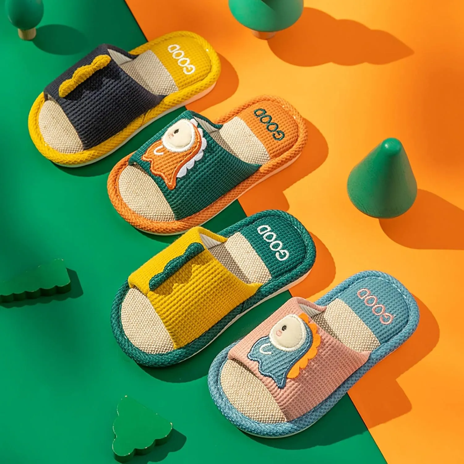 Toddler Shoes Girls Open Toe Home Slippers Cute Dinosaur House Slippers Kids Cotton Lined Winter Flat Shoes for Boys