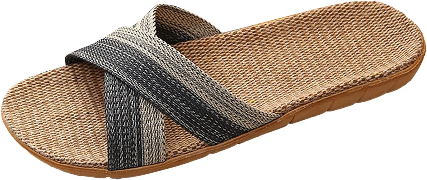 Unisex Flax Tatami Slippers Skidproof Linen Sandals for Indoor/Outdoor Use Open Toe Summer Shoes for Beach Hotel Home Travel Slipper