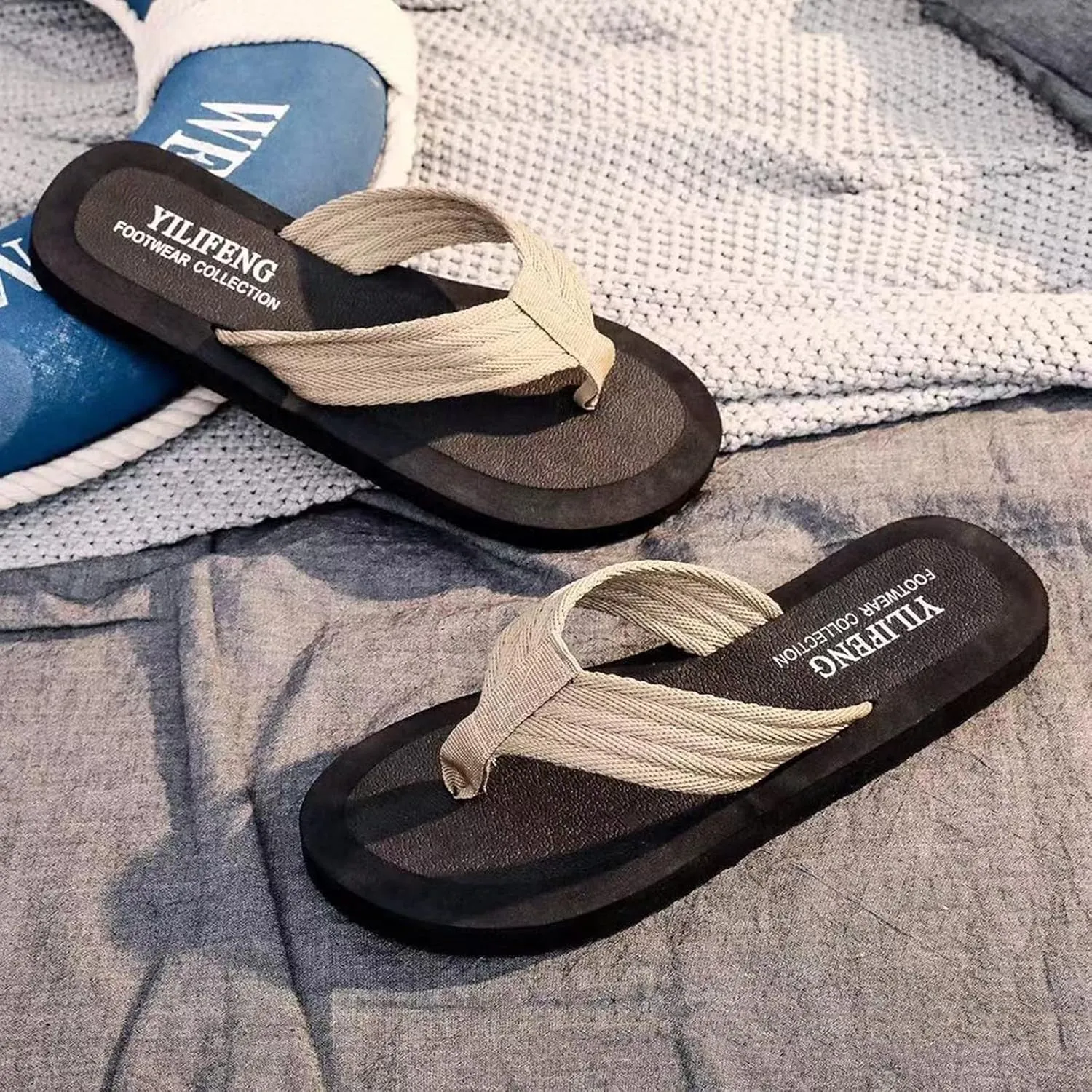 Vickyleb Flip Flops for Men Waterproof,Men's Flip Flops Slippers Slip Breathable Casual Beach Sandals