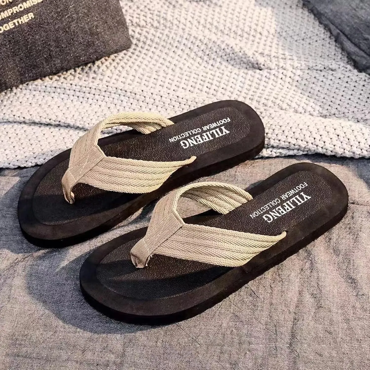 Vickyleb Flip Flops for Men Waterproof,Men's Flip Flops Slippers Slip Breathable Casual Beach Sandals