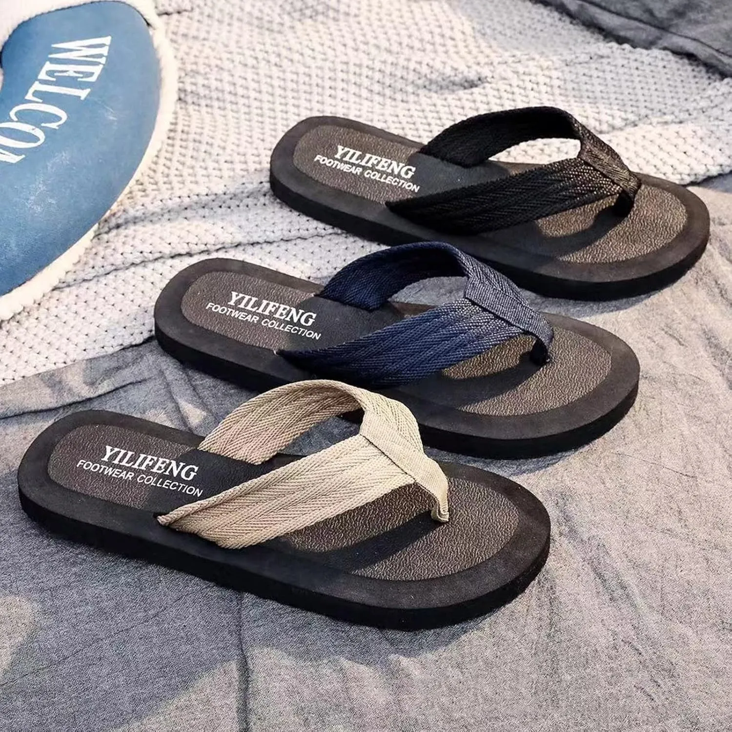 Vickyleb Flip Flops for Men Waterproof,Men's Flip Flops Slippers Slip Breathable Casual Beach Sandals