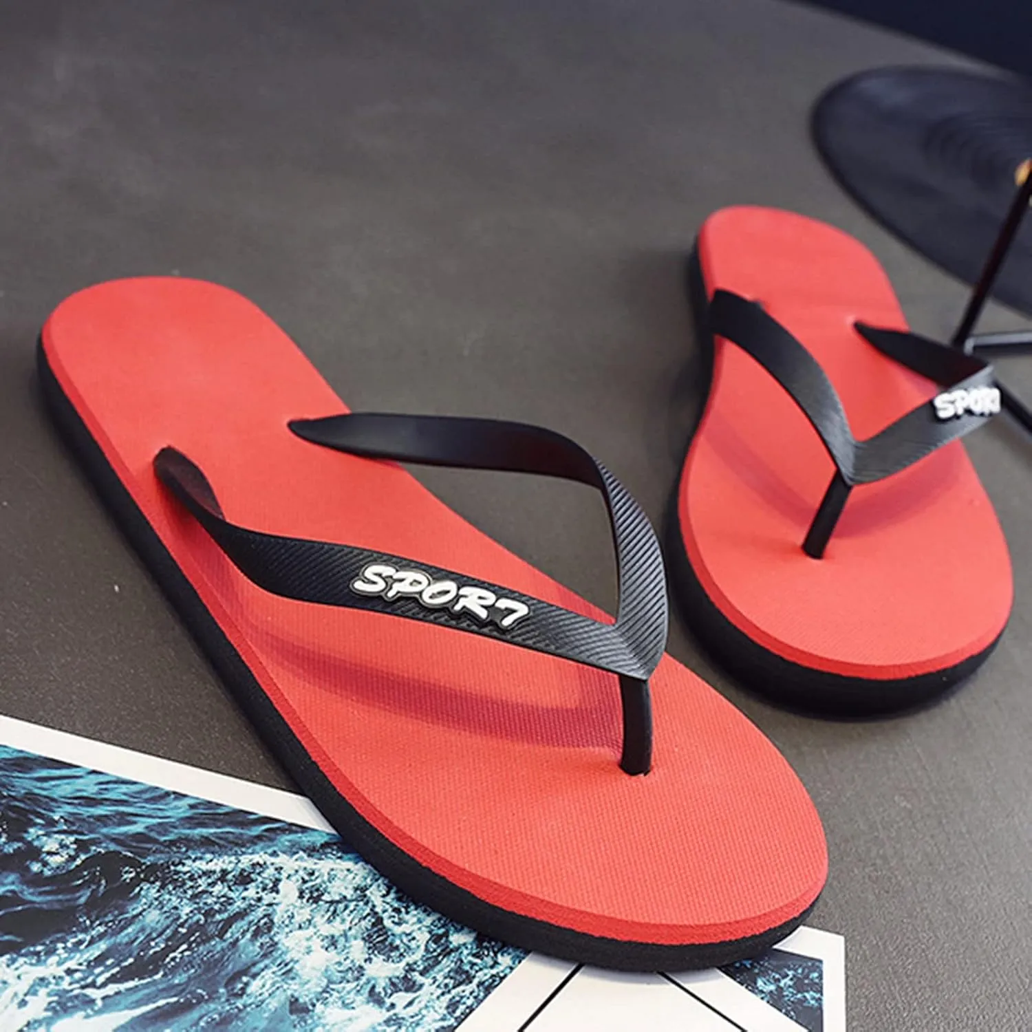 Vickyleb Flip Flops for Men,Men's Flip Flops Trendy Summer Comfortable Fashion Beach Sandals C
