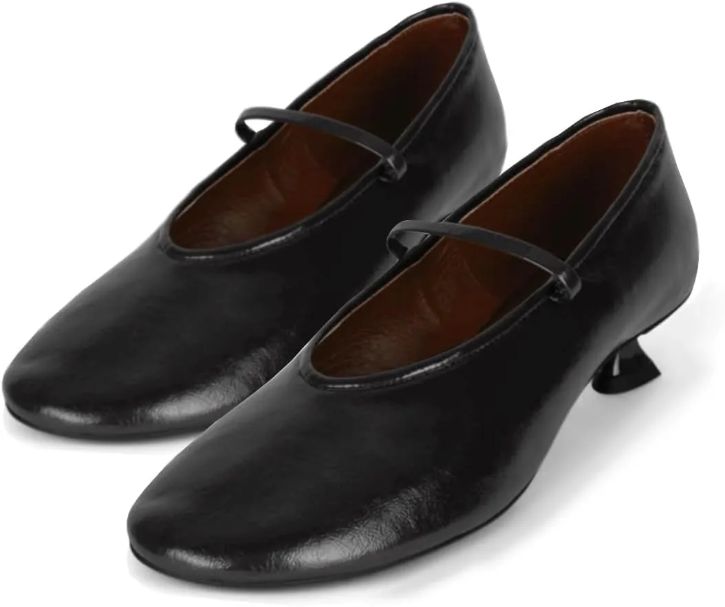 Women Ankle Strap Kitten Heel Pumps Round Closed Toe Mary Jane Low Kitten Heels Matte Casual 1 inch Low Heel Dress Shoes Slip On Comfort Chic Office Ladies Pumps Work Size 4-11 M US