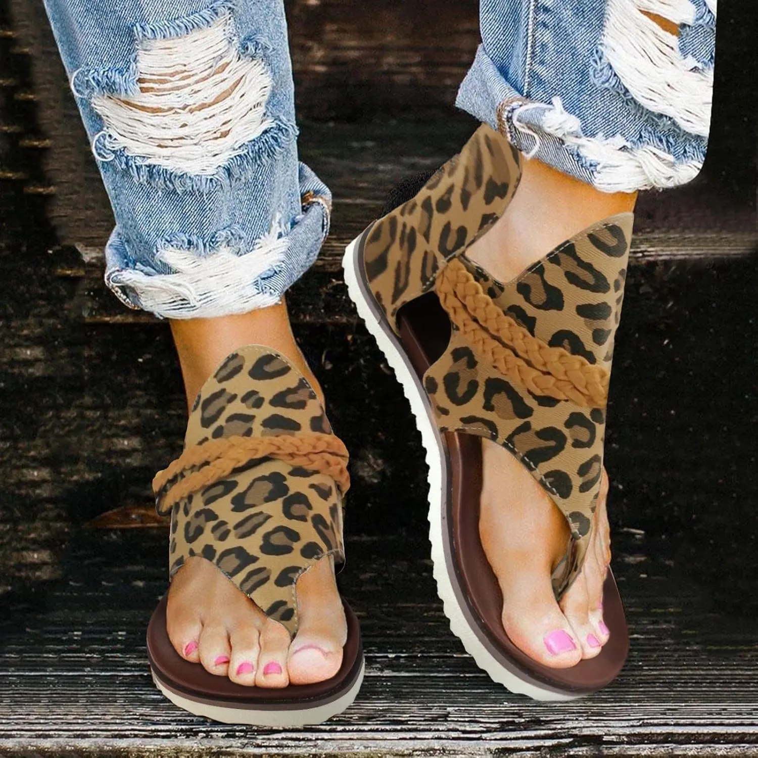 Women's Elastic Ankle Strap Flat Sandals Comfortable Casual Summer Cool Shoes Plantar Fasciitis Sandals