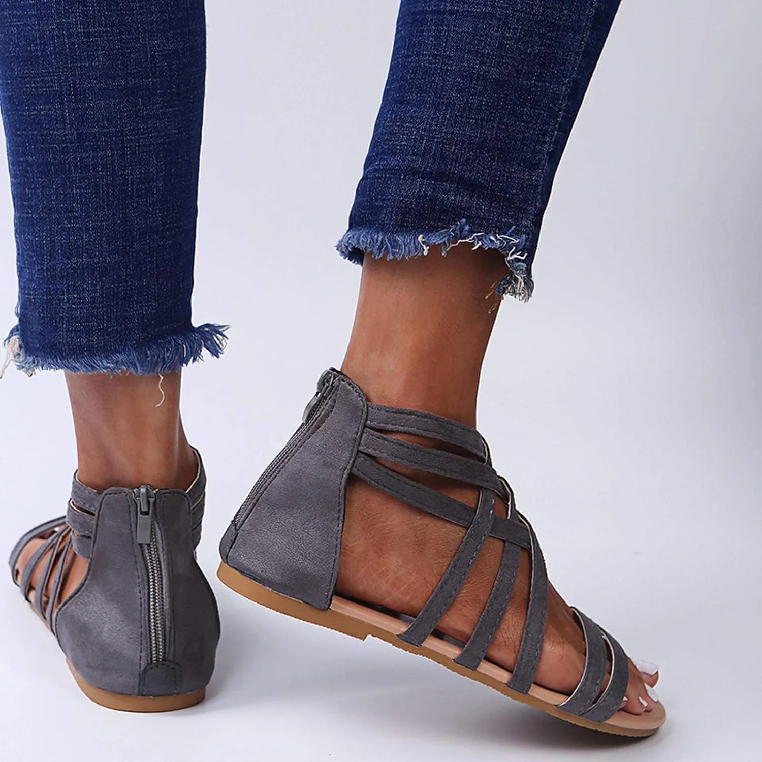Women's Flat Sandals Beach Falt Anti-Slip Cover Heel Solid Criss Cross Gladiator Spring Sandals for Women 2022