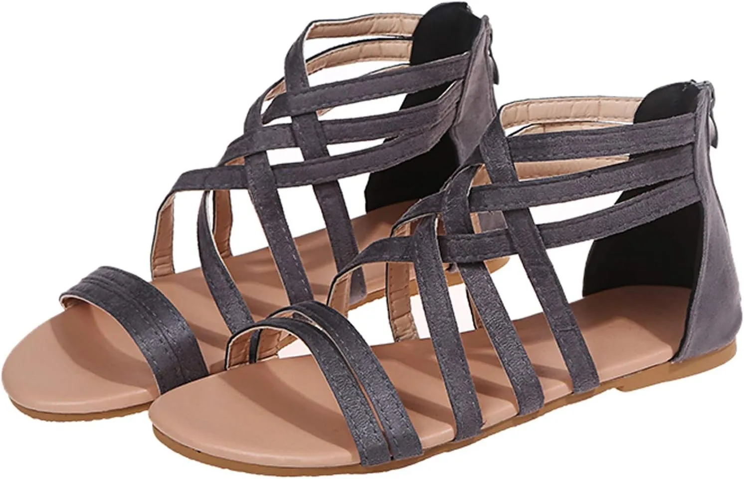 Women's Flat Sandals Beach Falt Anti-Slip Cover Heel Solid Criss Cross Gladiator Spring Sandals for Women 2022