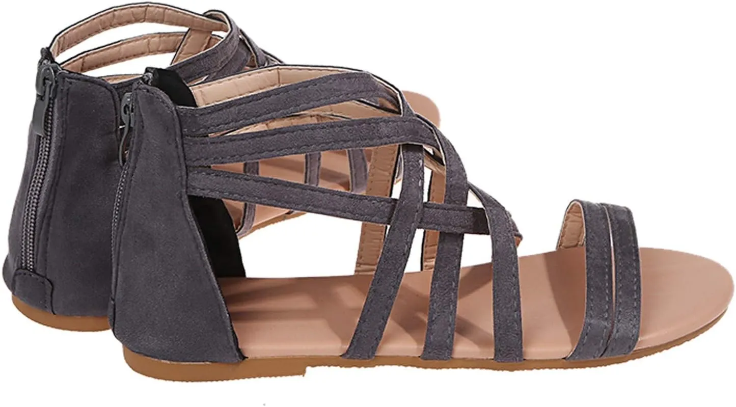 Women's Flat Sandals Beach Falt Anti-Slip Cover Heel Solid Criss Cross Gladiator Spring Sandals for Women 2022