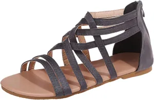 Women's Flat Sandals Beach Falt Anti-Slip Cover Heel Solid Criss Cross Gladiator Spring Sandals for Women 2022