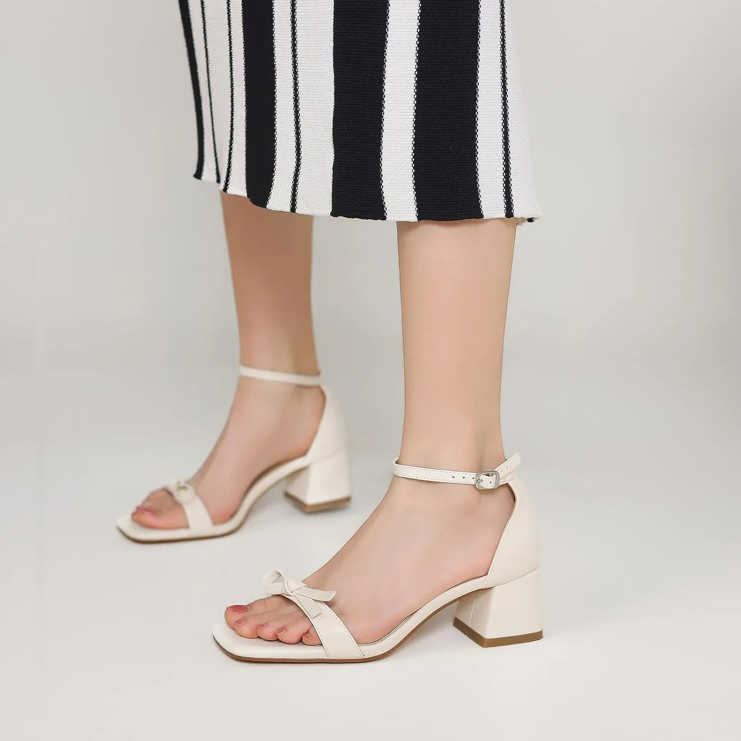 Women's Heeled Sandals Strappy Low Block Heels Chunky for Women Comfortable Ankle Strap Open Toe Party Wedding Dress Shoes for Women Dressy