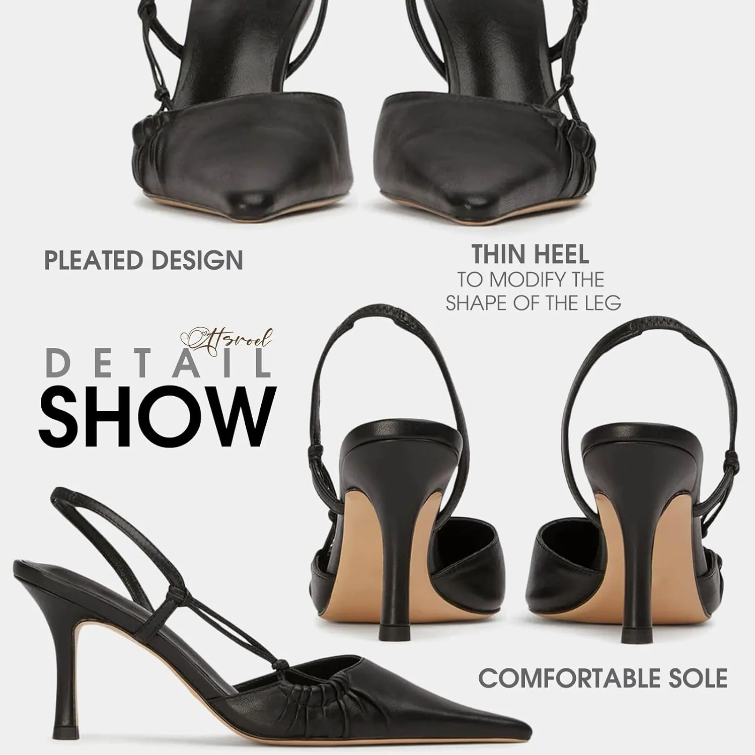 Womens Pointed Toe Stiletto High Heels Closed Toe Pleated Pumps Shoes Comfortable Slingback Heels Sexy Prom Heeled Sandals Casual Date High Heels