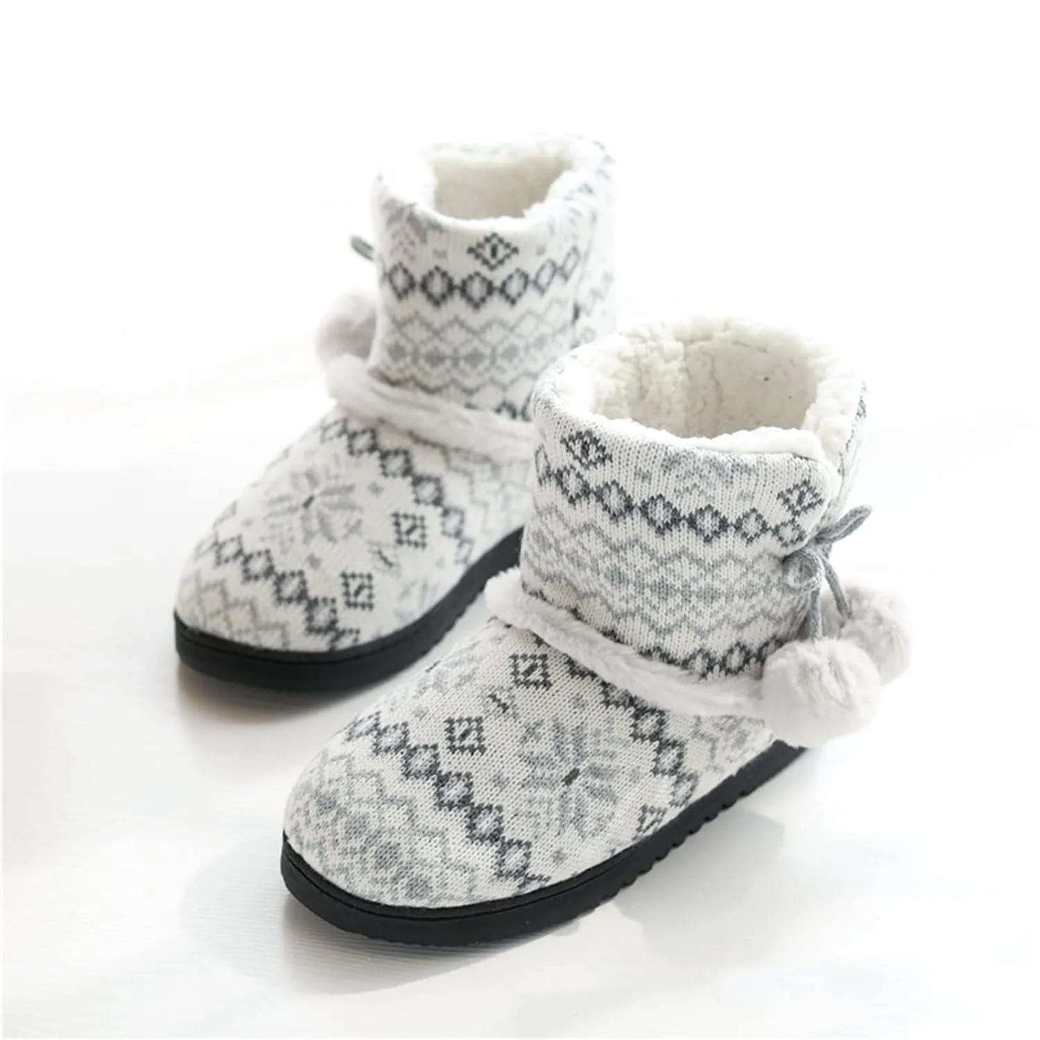 Womens Snow Boot Slippers Winter Furry Boot Slippers Knit Bootie Slippers Memory Foam Slippers Fleece Slip-on House Shoes
