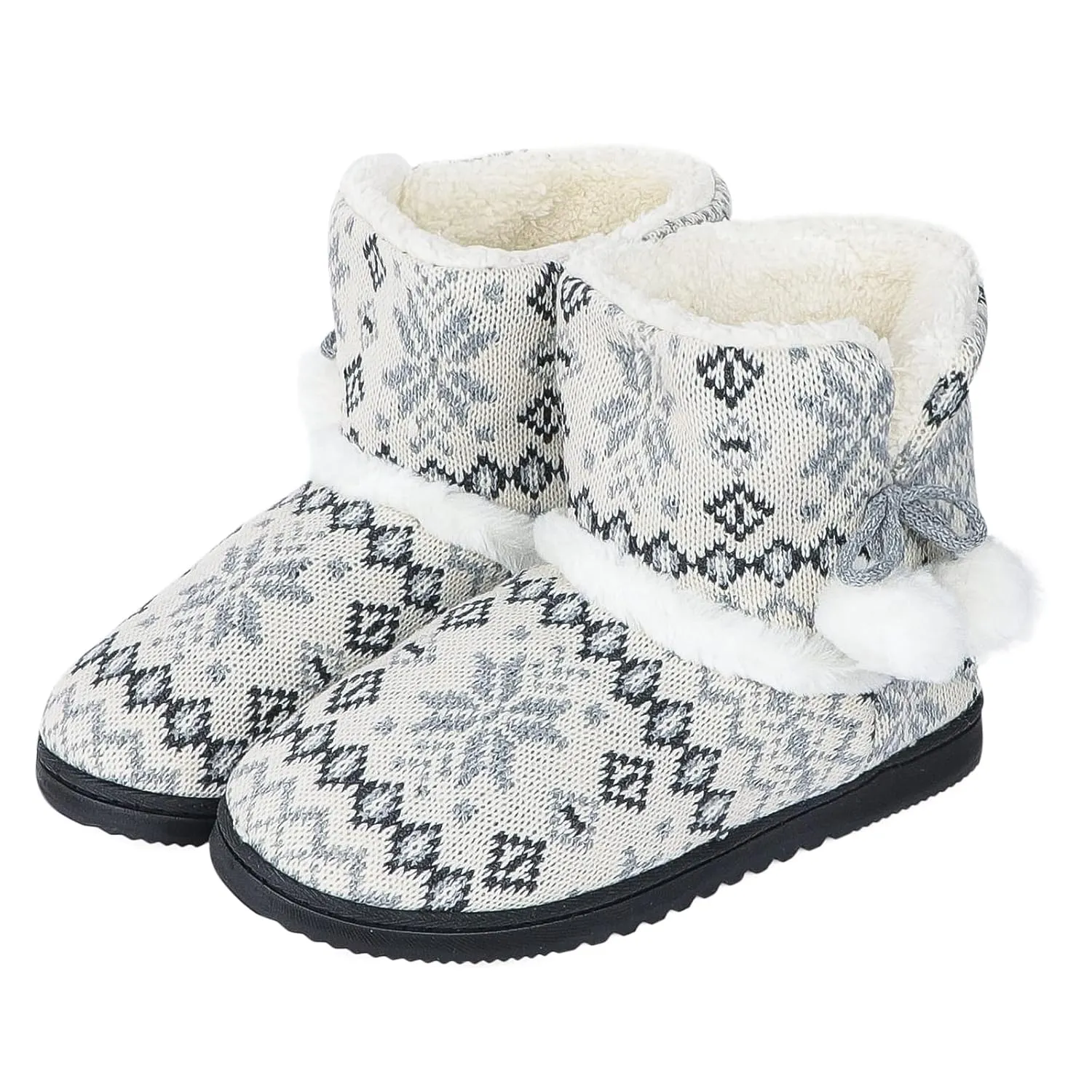 Womens Snow Boot Slippers Winter Furry Boot Slippers Knit Bootie Slippers Memory Foam Slippers Fleece Slip-on House Shoes