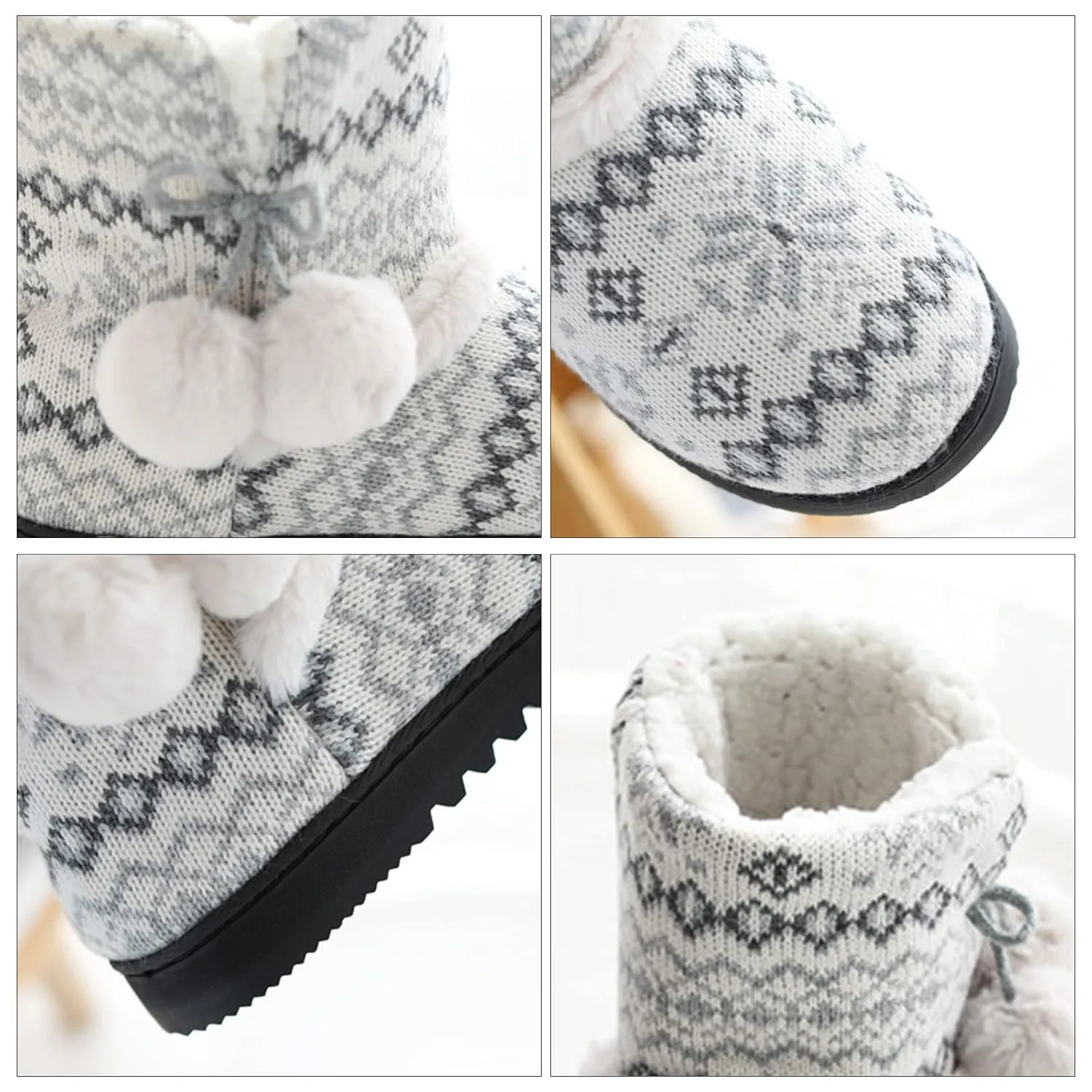 Womens Snow Boot Slippers Winter Furry Boot Slippers Knit Bootie Slippers Memory Foam Slippers Fleece Slip-on House Shoes