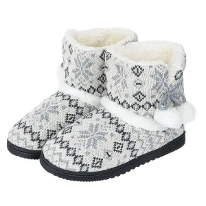 Womens Snow Boot Slippers Winter Furry Boot Slippers Knit Bootie Slippers Memory Foam Slippers Fleece Slip-on House Shoes