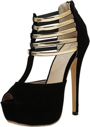 Women's Suede Open Toe Platform Stiletto High Heels Sexy Hollow T-Strap High Heels Fashion Back Zipper High Heel Sandals