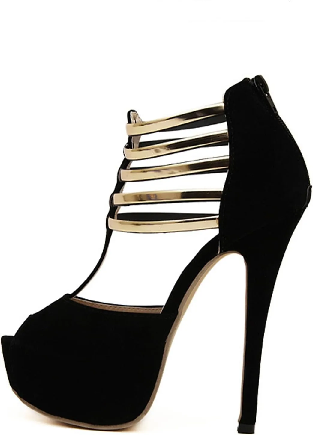 Women's Suede Open Toe Platform Stiletto High Heels Sexy Hollow T-Strap High Heels Fashion Back Zipper High Heel Sandals