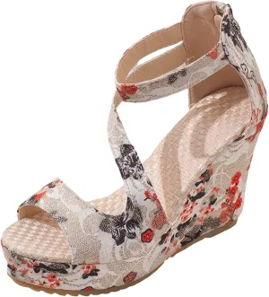 Womens Wedge Sandals Women's Classic Wedge Heels Sandals Leather Sandals Womens Casual Slip on Summer Wedge Sandals