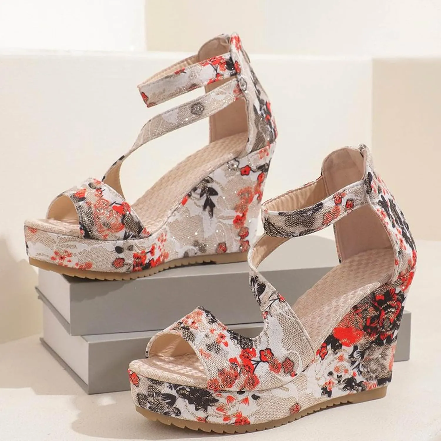 Womens Wedge Sandals Women's Classic Wedge Heels Sandals Leather Sandals Womens Casual Slip on Summer Wedge Sandals