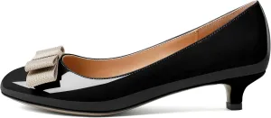 YODEKS Women Kitten Heel Pumps Round Toe Slip On 1.5 Inches Heels Low Heeled Elegant Bow Comfort Shoes for Wedding Office Evening