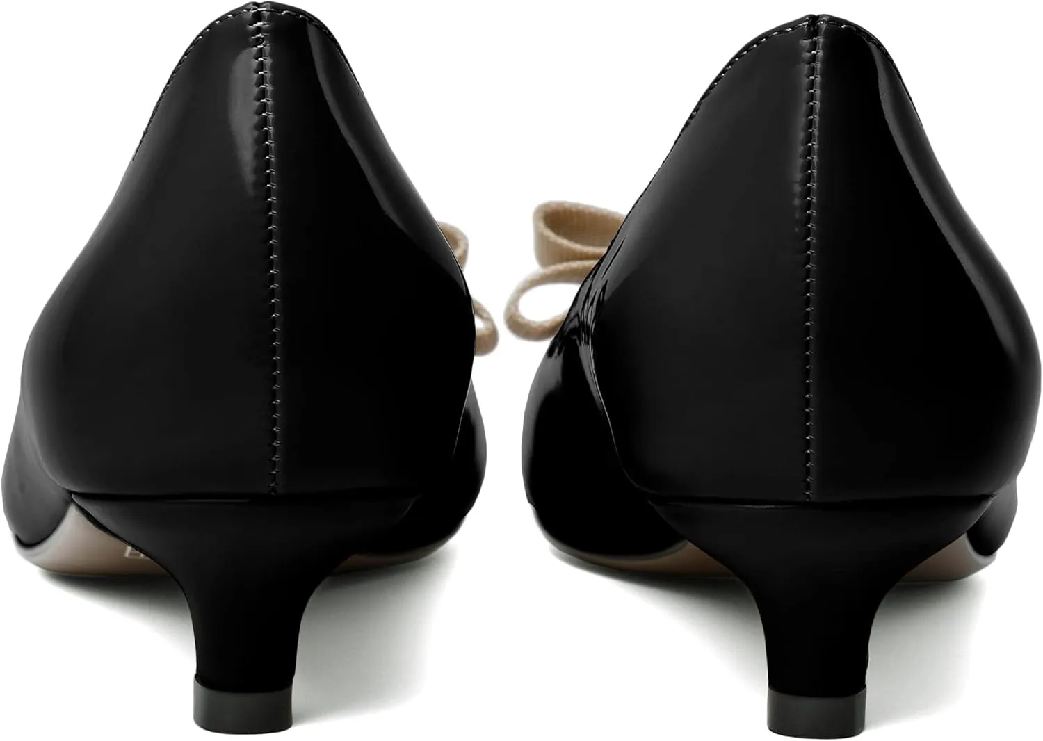 YODEKS Women Kitten Heel Pumps Round Toe Slip On 1.5 Inches Heels Low Heeled Elegant Bow Comfort Shoes for Wedding Office Evening