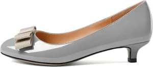 YODEKS Women Kitten Heel Pumps Round Toe Slip On 1.5 Inches Heels Low Heeled Elegant Bow Comfort Shoes for Wedding Office Evening