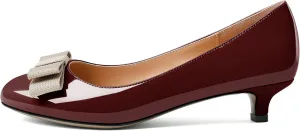 YODEKS Women Kitten Heel Pumps Round Toe Slip On 1.5 Inches Heels Low Heeled Elegant Bow Comfort Shoes for Wedding Office Evening