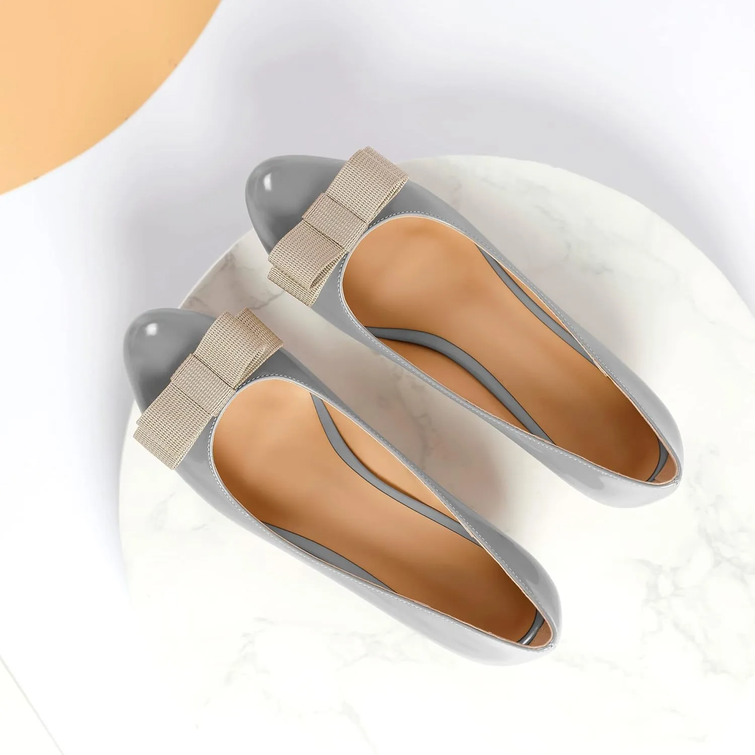 YODEKS Women Kitten Heel Pumps Round Toe Slip On 1.5 Inches Heels Low Heeled Elegant Bow Comfort Shoes for Wedding Office Evening