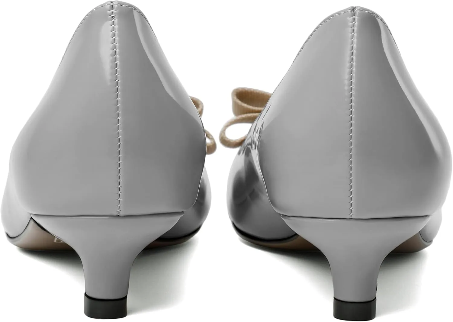 YODEKS Women Kitten Heel Pumps Round Toe Slip On 1.5 Inches Heels Low Heeled Elegant Bow Comfort Shoes for Wedding Office Evening