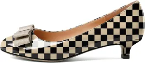 YODEKS Women Kitten Heel Pumps Round Toe Slip On 1.5 Inches Heels Low Heeled Elegant Bow Comfort Shoes for Wedding Office Evening