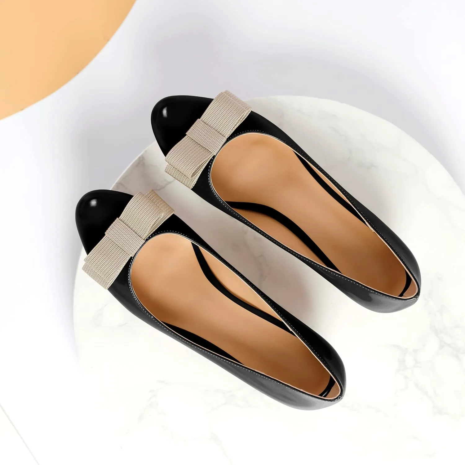 YODEKS Women Kitten Heel Pumps Round Toe Slip On 1.5 Inches Heels Low Heeled Elegant Bow Comfort Shoes for Wedding Office Evening