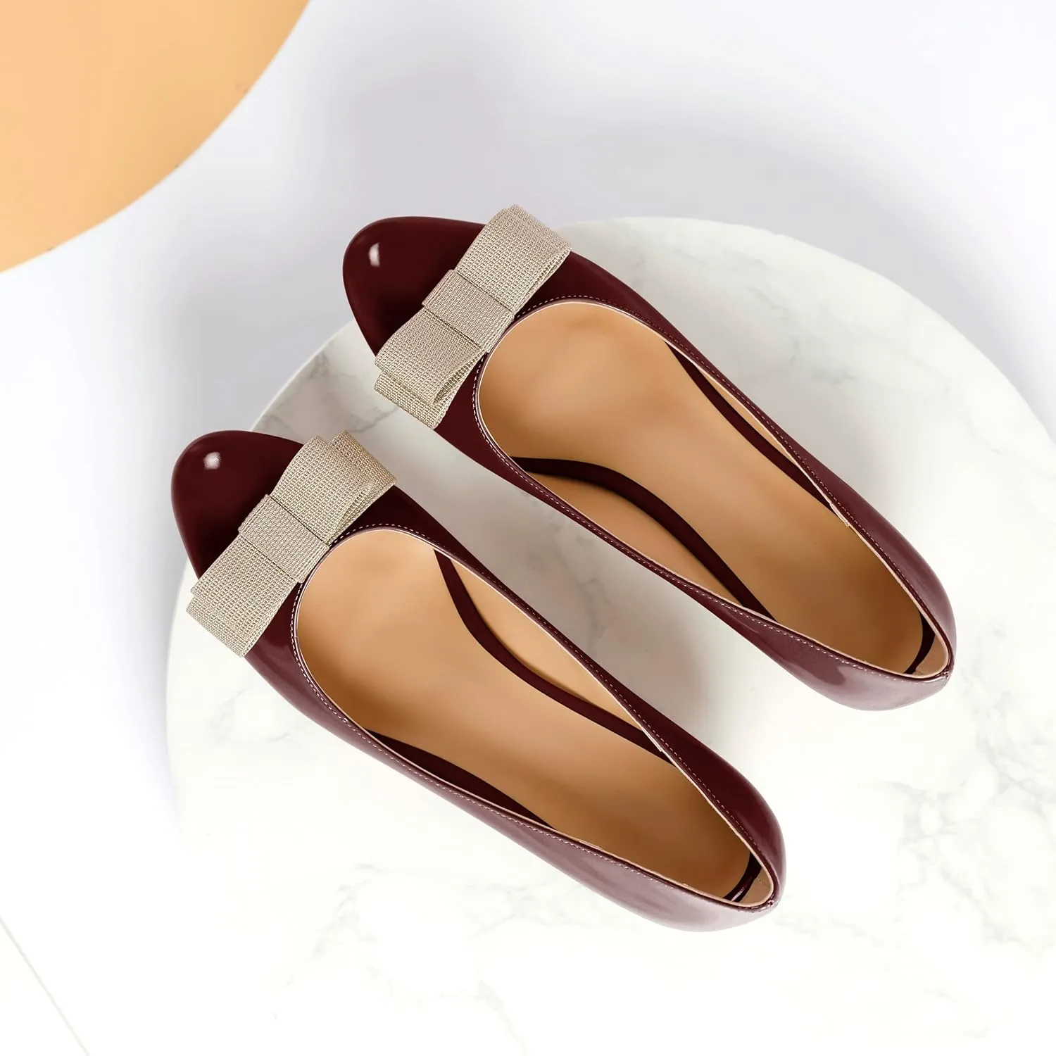 YODEKS Women Kitten Heel Pumps Round Toe Slip On 1.5 Inches Heels Low Heeled Elegant Bow Comfort Shoes for Wedding Office Evening