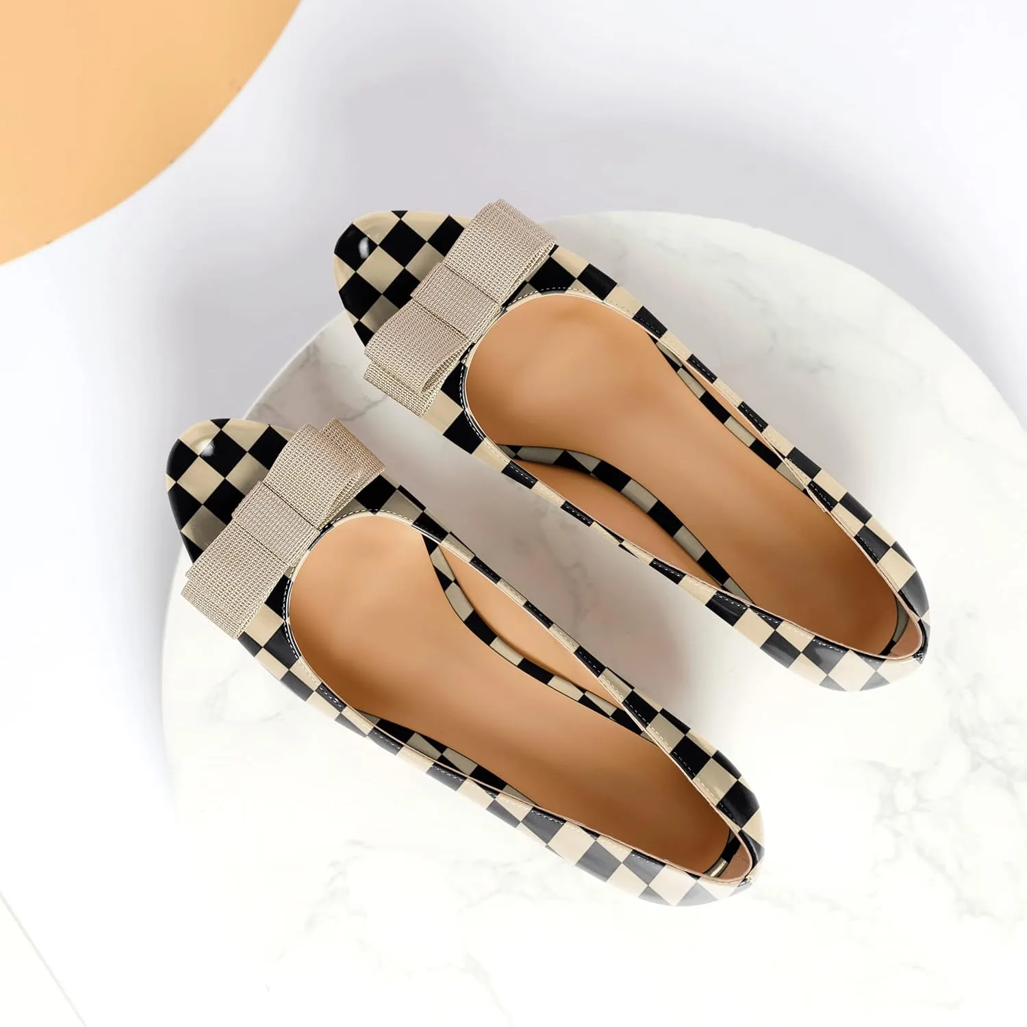 YODEKS Women Kitten Heel Pumps Round Toe Slip On 1.5 Inches Heels Low Heeled Elegant Bow Comfort Shoes for Wedding Office Evening