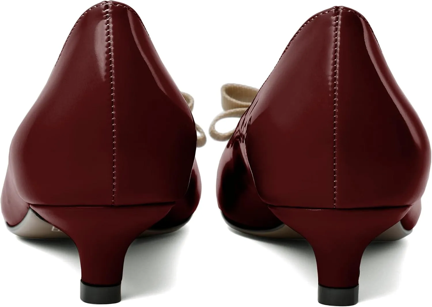 YODEKS Women Kitten Heel Pumps Round Toe Slip On 1.5 Inches Heels Low Heeled Elegant Bow Comfort Shoes for Wedding Office Evening