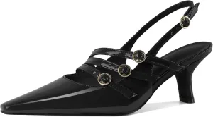 Zamikoo Slingback Heels for Women Buckle Strap Pointed Toe Chunky Block Low Heel Pumps Shoes Dressy 2.5 Inches