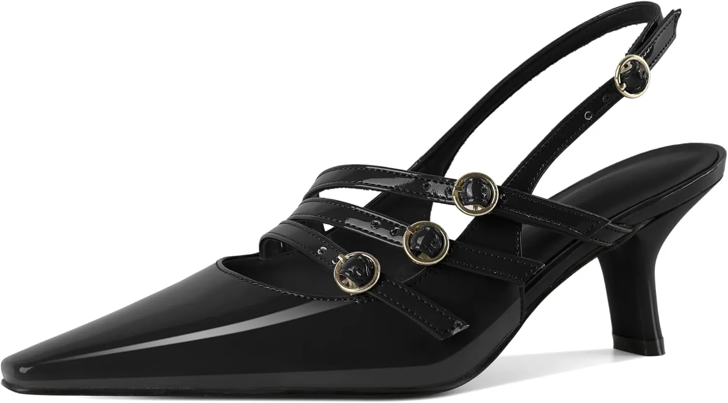Zamikoo Slingback Heels for Women Buckle Strap Pointed Toe Chunky Block Low Heel Pumps Shoes Dressy 2.5 Inches