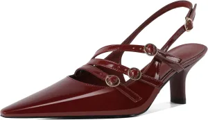 Zamikoo Slingback Heels for Women Buckle Strap Pointed Toe Chunky Block Low Heel Pumps Shoes Dressy 2.5 Inches