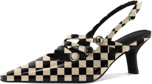Zamikoo Slingback Heels for Women Buckle Strap Pointed Toe Chunky Block Low Heel Pumps Shoes Dressy 2.5 Inches