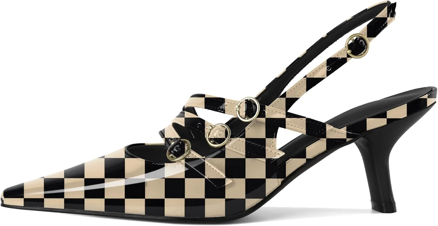 Zamikoo Slingback Heels for Women Buckle Strap Pointed Toe Chunky Block Low Heel Pumps Shoes Dressy 2.5 Inches