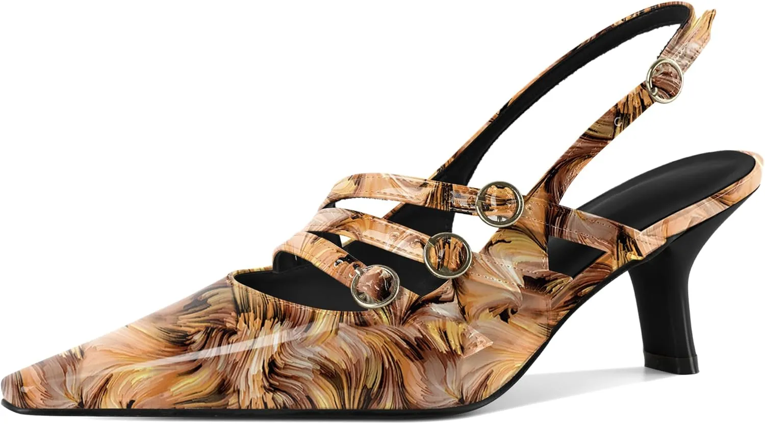 Zamikoo Slingback Heels for Women Buckle Strap Pointed Toe Chunky Block Low Heel Pumps Shoes Dressy 2.5 Inches