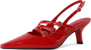 Zamikoo Slingback Heels for Women Buckle Strap Pointed Toe Chunky Block Low Heel Pumps Shoes Dressy 2.5 Inches