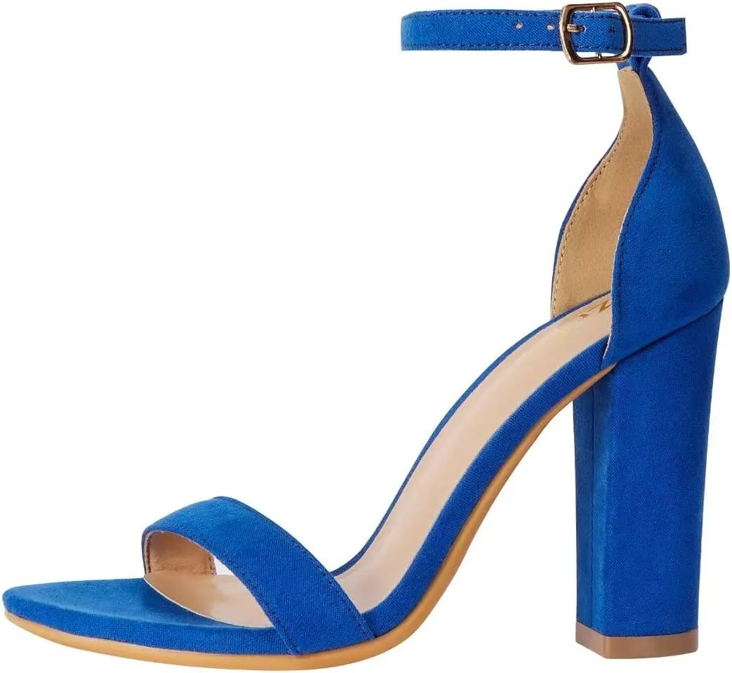 ZriEy Women's Chunky High Heels 4 Inches Block High Heels Open Toe Ankle Strap Sandals Party Wedding Daily Wear Shoes