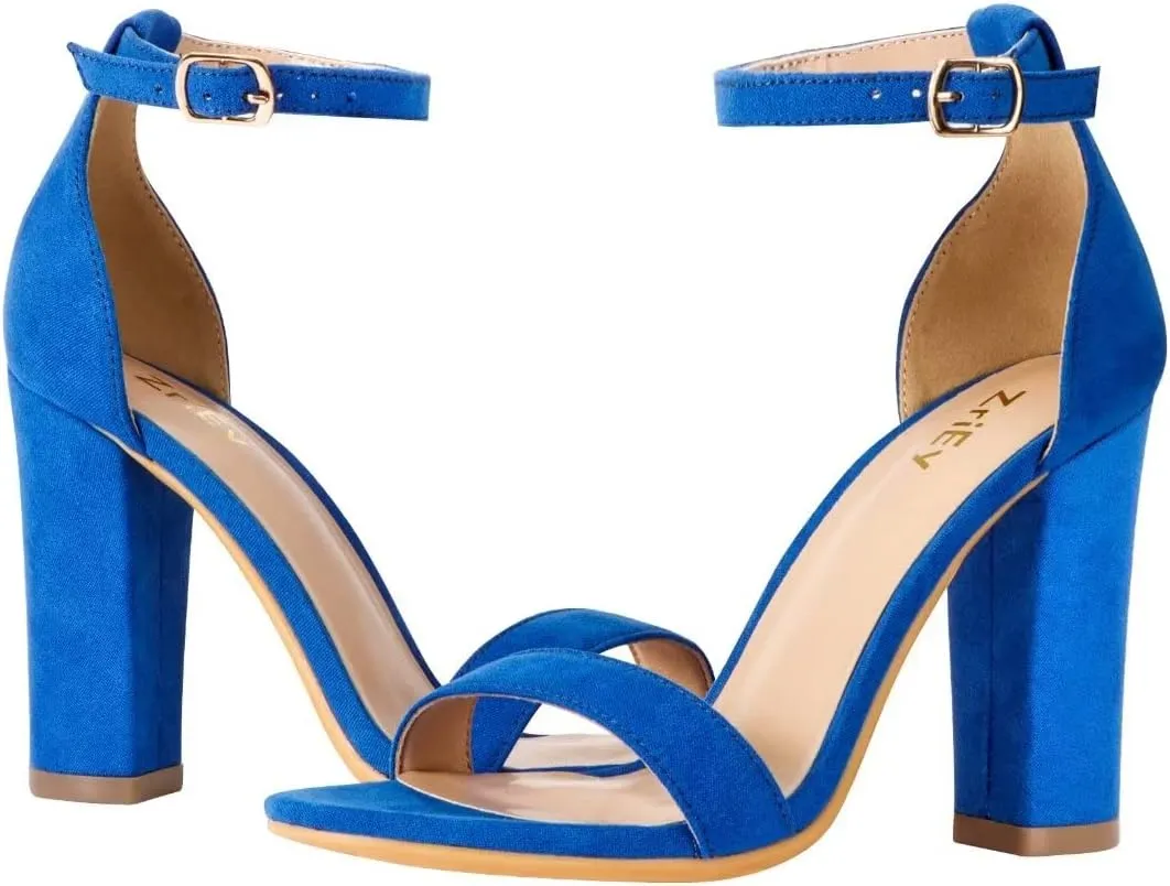 ZriEy Women's Chunky High Heels 4 Inches Block High Heels Open Toe Ankle Strap Sandals Party Wedding Daily Wear Shoes