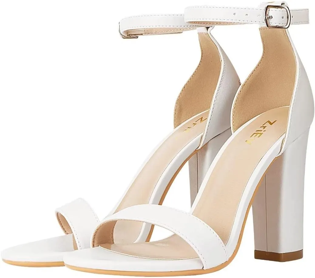 ZriEy Women's Chunky High Heels 4 Inches Block High Heels Open Toe Ankle Strap Sandals Party Wedding Daily Wear Shoes
