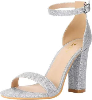 ZriEy Women's Chunky High Heels 4 Inches Block High Heels Open Toe Ankle Strap Sandals Party Wedding Daily Wear Shoes