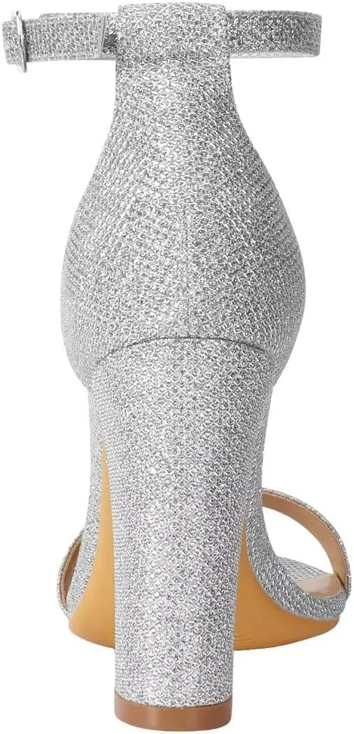 ZriEy Women's Chunky High Heels 4 Inches Block High Heels Open Toe Ankle Strap Sandals Party Wedding Daily Wear Shoes