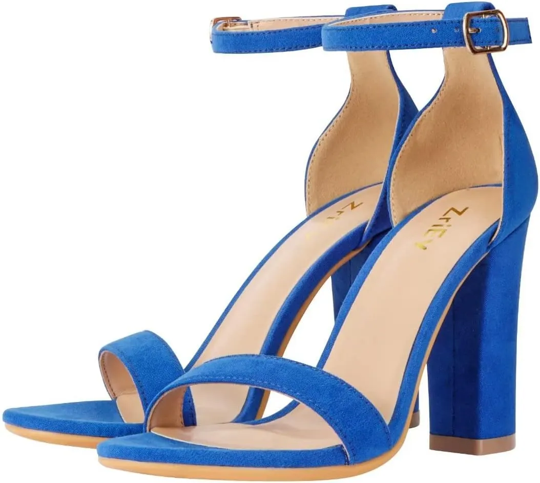 ZriEy Women's Chunky High Heels 4 Inches Block High Heels Open Toe Ankle Strap Sandals Party Wedding Daily Wear Shoes