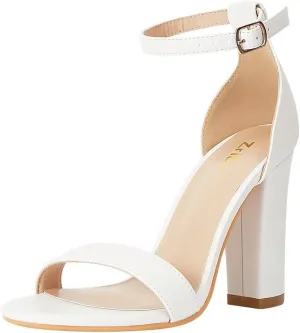 ZriEy Women's Chunky High Heels 4 Inches Block High Heels Open Toe Ankle Strap Sandals Party Wedding Daily Wear Shoes