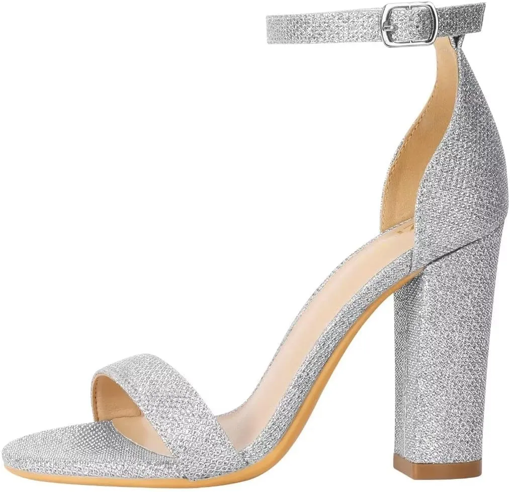 ZriEy Women's Chunky High Heels 4 Inches Block High Heels Open Toe Ankle Strap Sandals Party Wedding Daily Wear Shoes