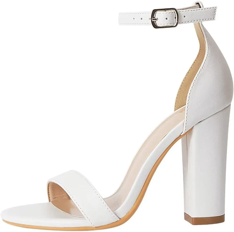 ZriEy Women's Chunky High Heels 4 Inches Block High Heels Open Toe Ankle Strap Sandals Party Wedding Daily Wear Shoes