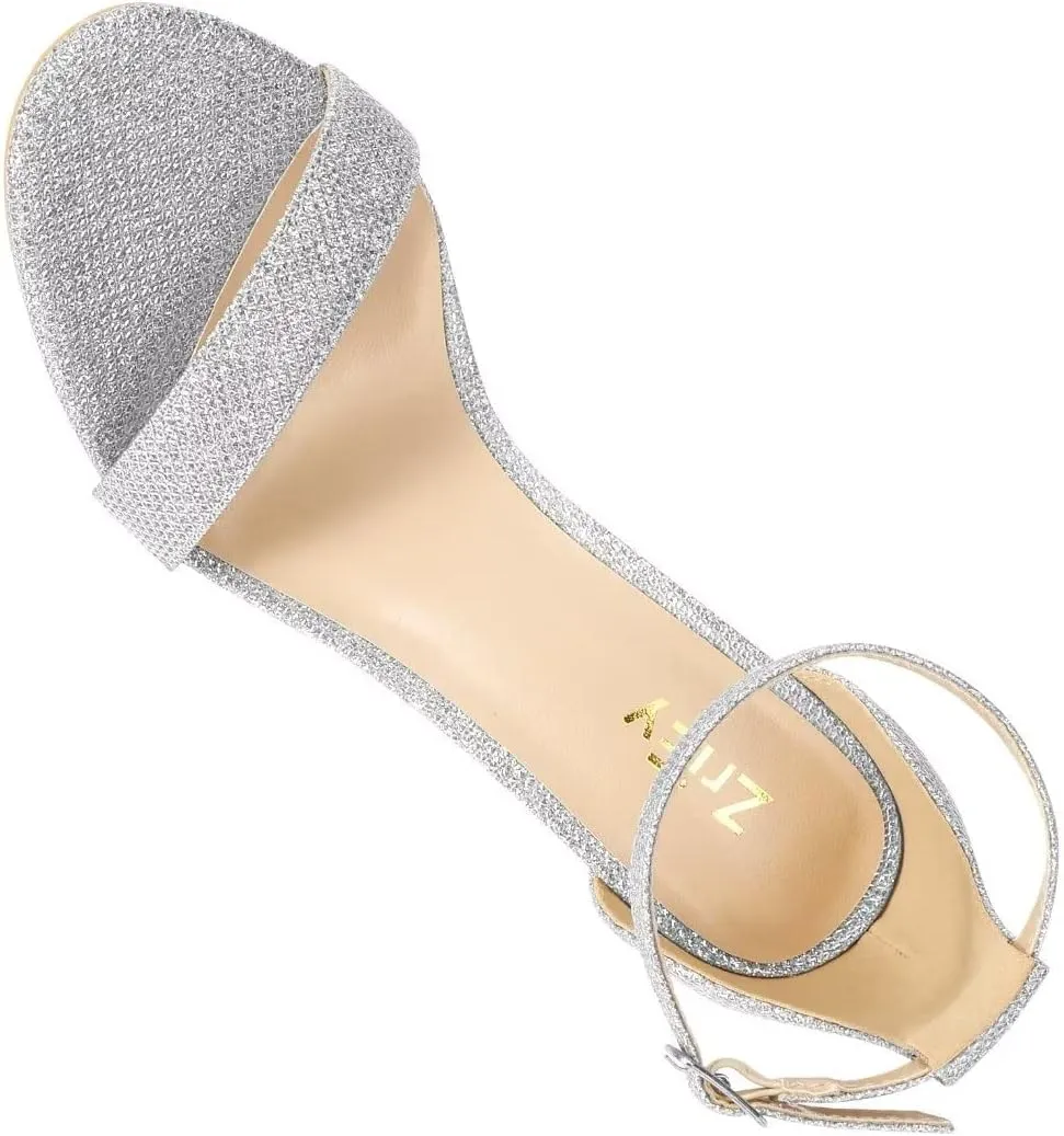 ZriEy Women's Chunky High Heels 4 Inches Block High Heels Open Toe Ankle Strap Sandals Party Wedding Daily Wear Shoes